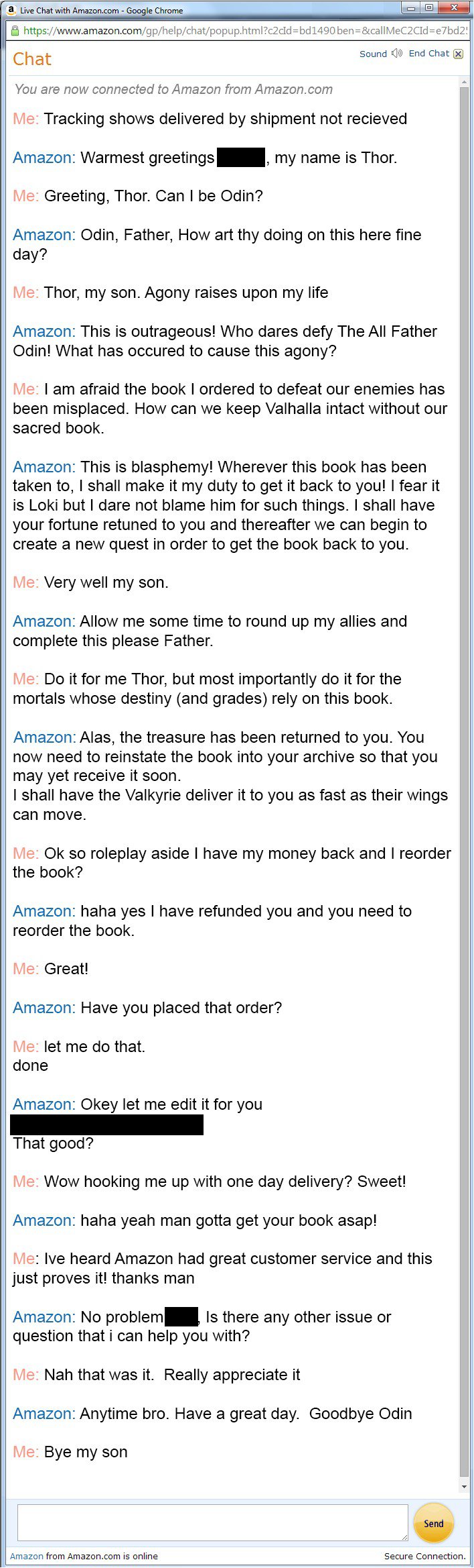 Thor Works for Amazon Customer Service