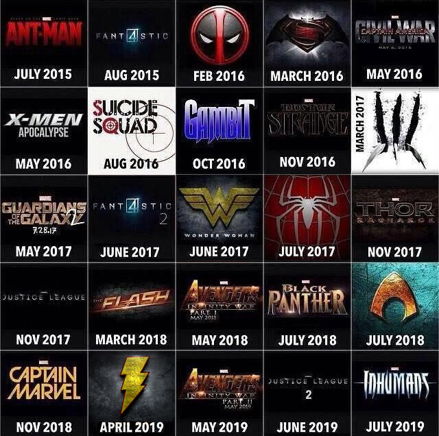 Marvel & DC Superhero Movie Chart for the Next 4 Years
